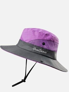 Sun Shade Women's Wide Brim Ponytail Sun Bucket Hat. NWOT.